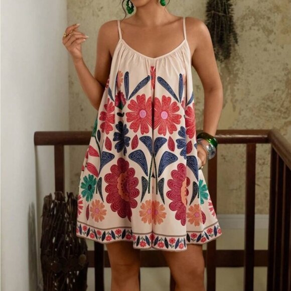 Plus Floral Print Cami Straps Mini Dress - Picture 1 of 5